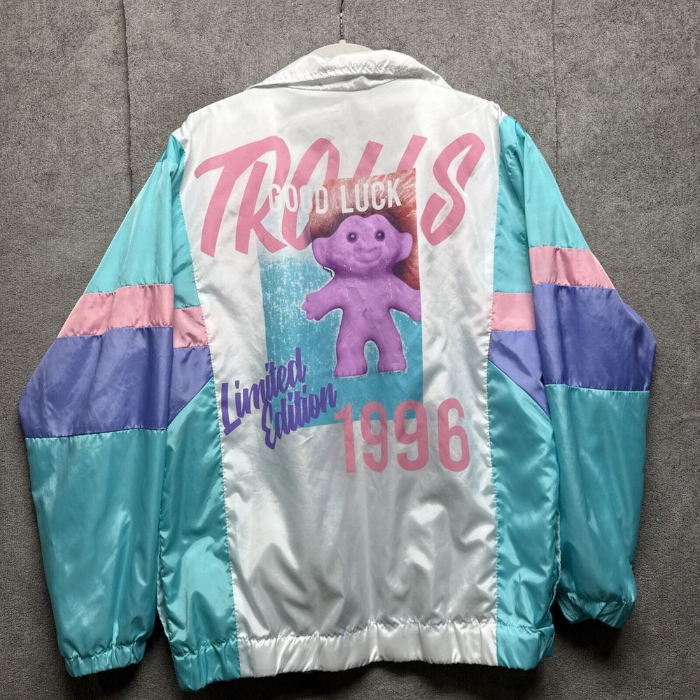 Retro Dreamworks TROLLS Windbreaker Womens‎ M Good Luck Ltd Edition 1996 Pastel